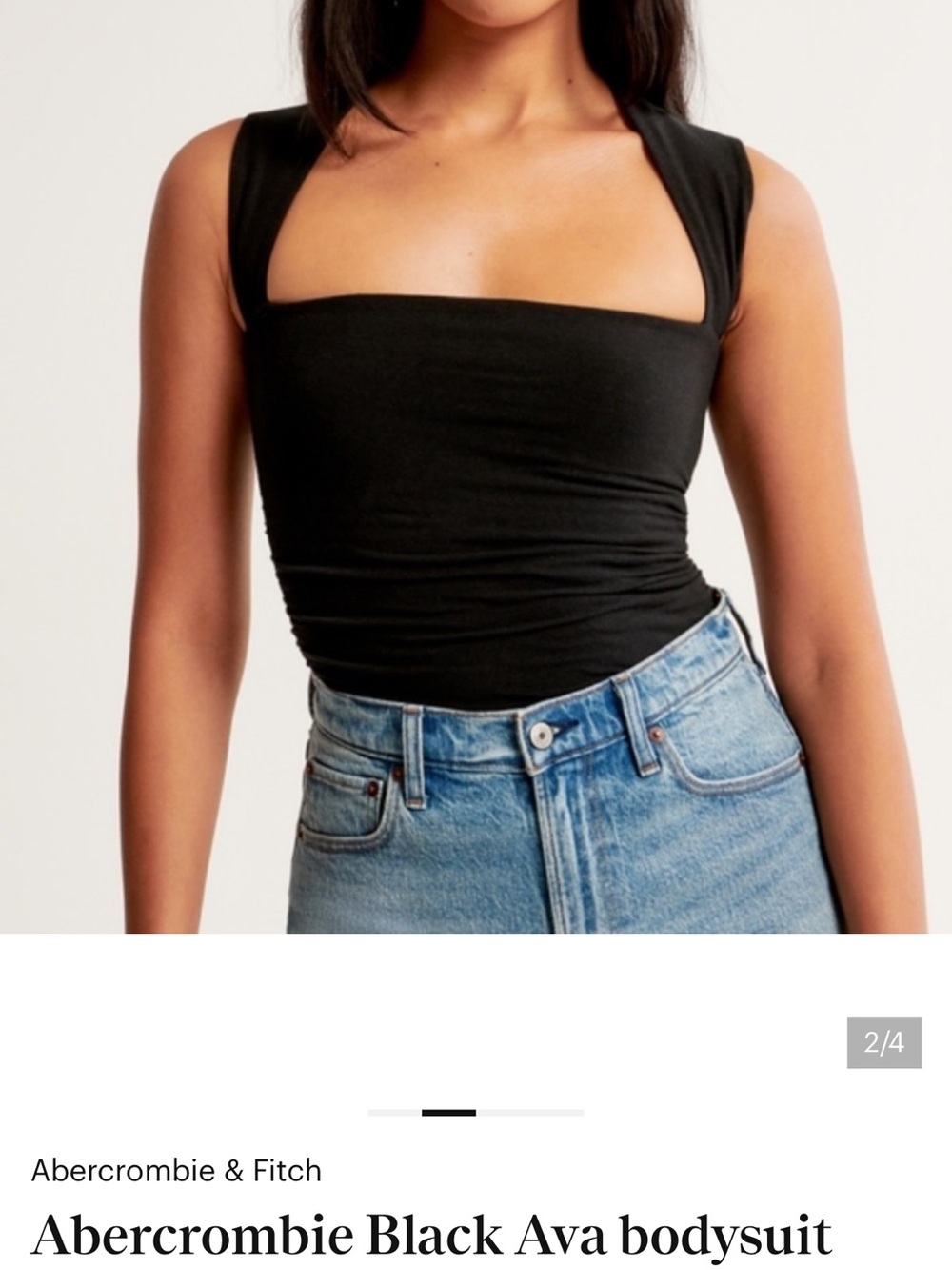 Abercrombie & Fitch Ava Ruched Square Neck Bodysuit Black Small Trendy Summer